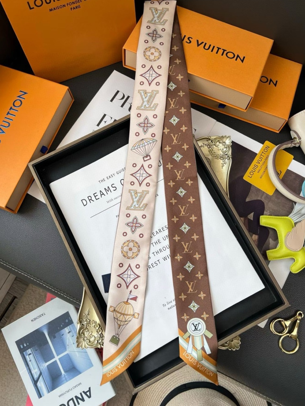 🧡 Louis. Vuitton. The Cloud Hot Air Balloon. Monogram Silk Scarf